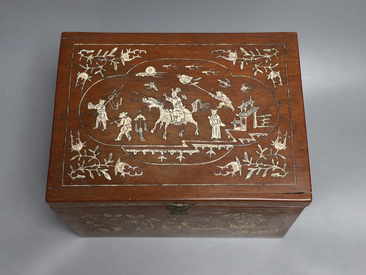 A Chinese bone inlaid box, 27cm wide